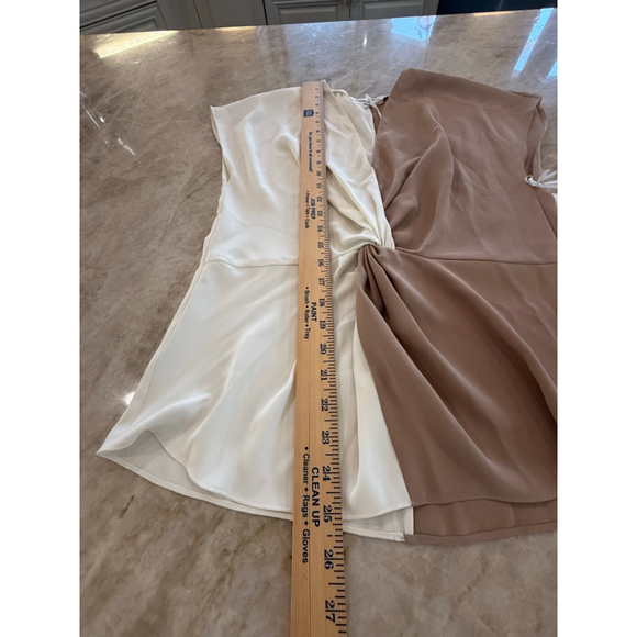 Amanda Uprichard NWT Blouse L Two-Tone Beige White twist Y2K baby doll - Picture 8 of 10